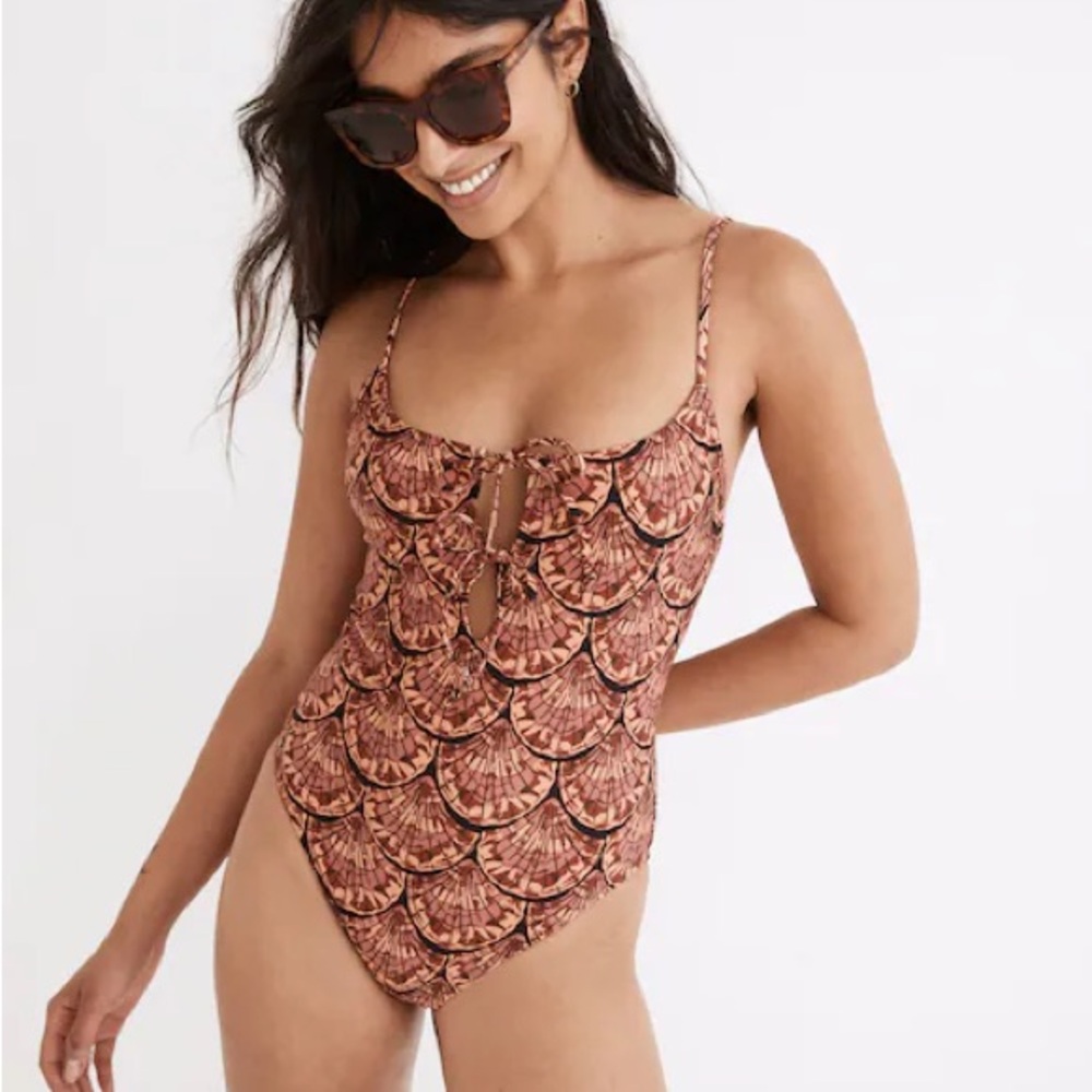 Madewell Second Wave Tie-Front One-Piece Swimsuit in Painted Shells
